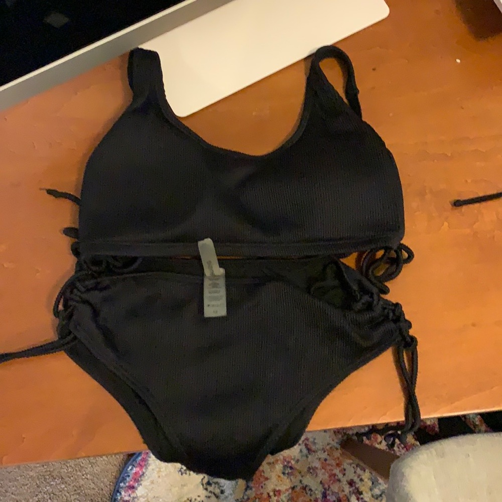 two piece black bathing suit
